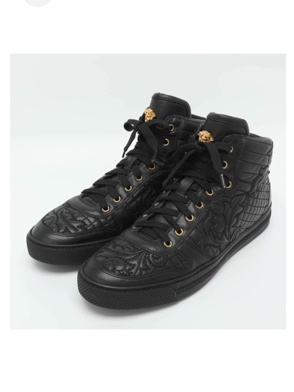 Versace Medusa Embellished Black Leather High-Top Sneakers Sz 39.5